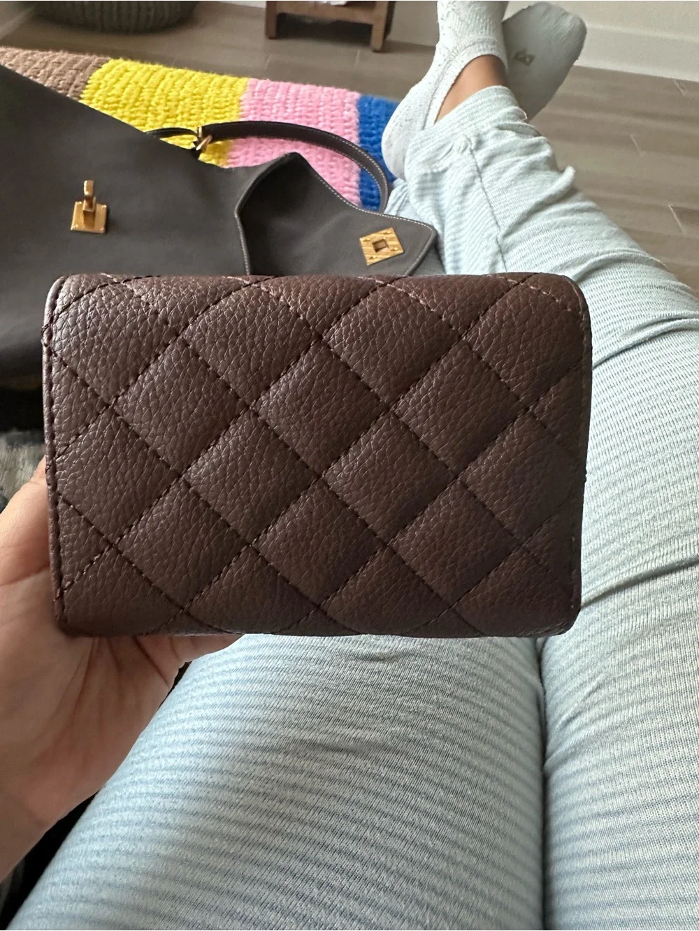 Steve Madden Quilted Dark Brown Wallet with Gold Logo